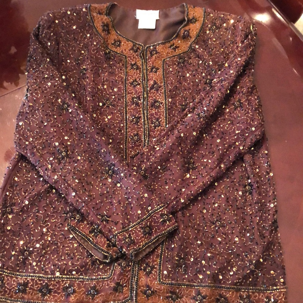 100% Silk Ladies Elegant Beaded Jacket Size S-M